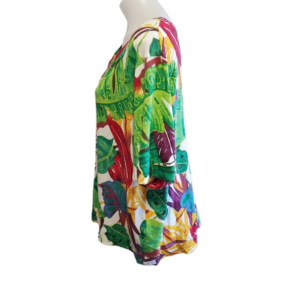Chicos XXL Vibrant Tropical Retro Leaf Print Top Multicolor T-Shirt NWOT - Picture 7 of 11